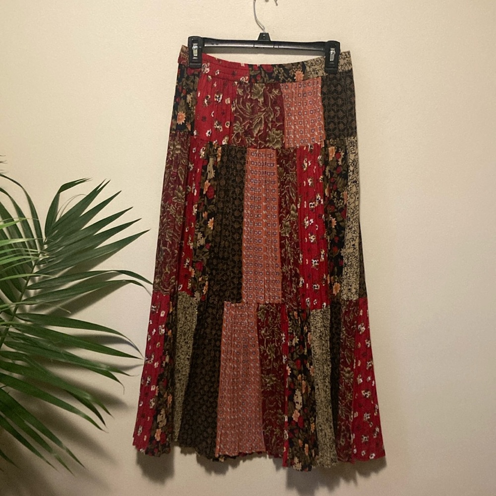Vintage 1990s Sag Harbor floral crinkle gauze patchwork maxi skirt